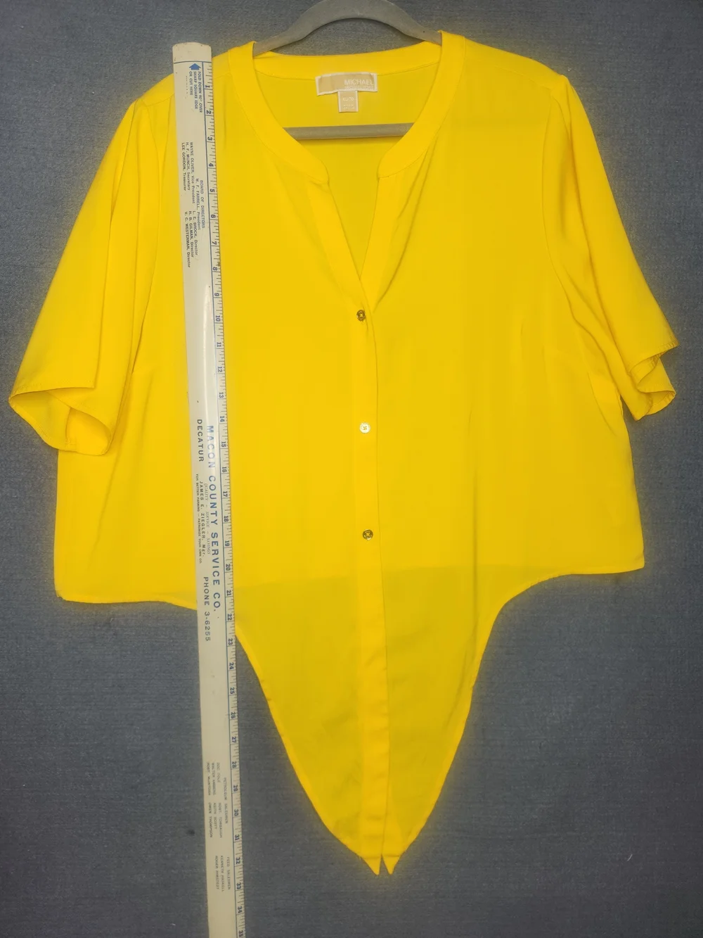 Bright Yellow Button-Front Draped Blouse